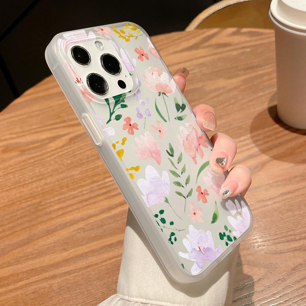 Mobile Phone Cases for iPhone 11 13 15 Pro Max 12 14 Pro Max Case iPhone 16 15 Plus 13 Pro 12 Frosted Texture Painted Cartoon Flowers
