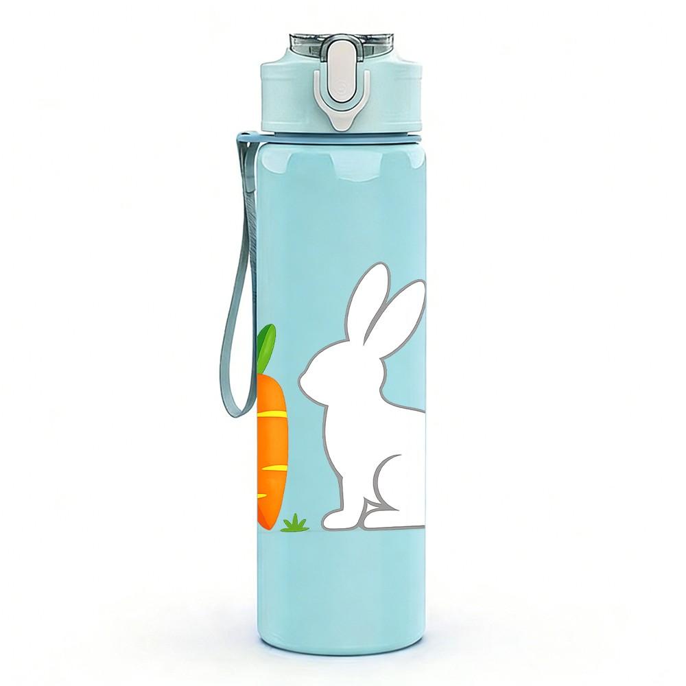 1PC Simple White Bunny Carrot 750ml Color Plastic Sports Water Bottle Leakproof Flip Straw Lid Suitable for Sports Office Home Use
