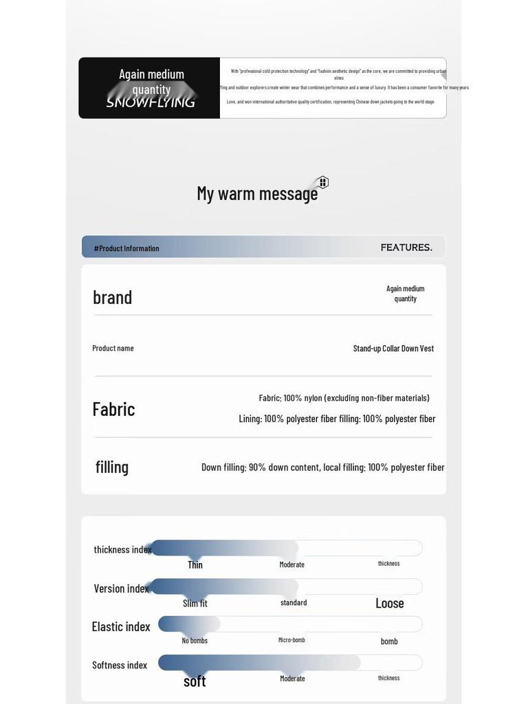 SNOWFLYING Men's Stand Collar Down Vest