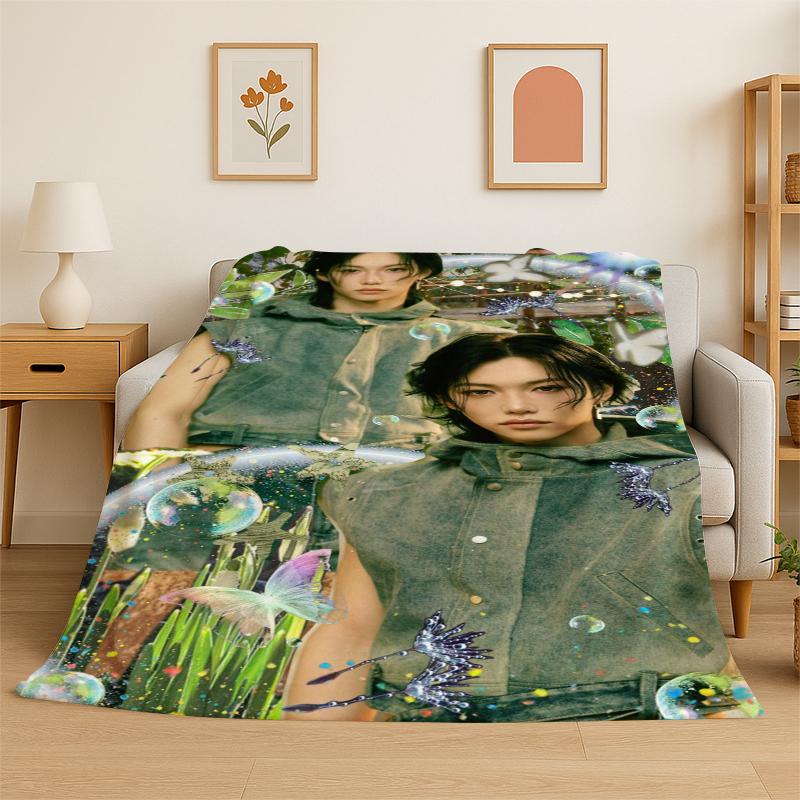 Kpop Felix Stray Kids Coperta in Flanella Morbida Calda per Camera da Letto Soggiorno Letto Viaggio Campeggio Picnic Regalo