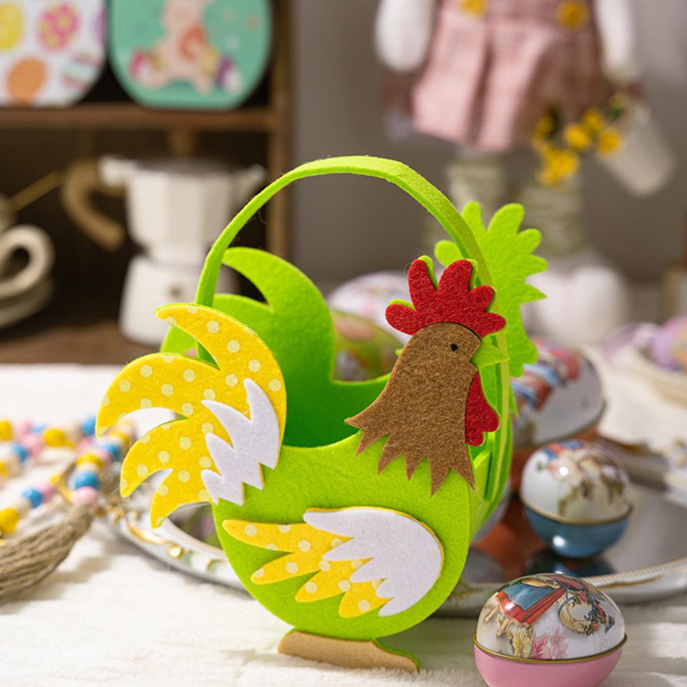 Rooster Baskets For Kids 3x Felt Easter Rooster Bucket Cute Funny Farmhouse Chicken Egg Holder With Handle For Boys Girls