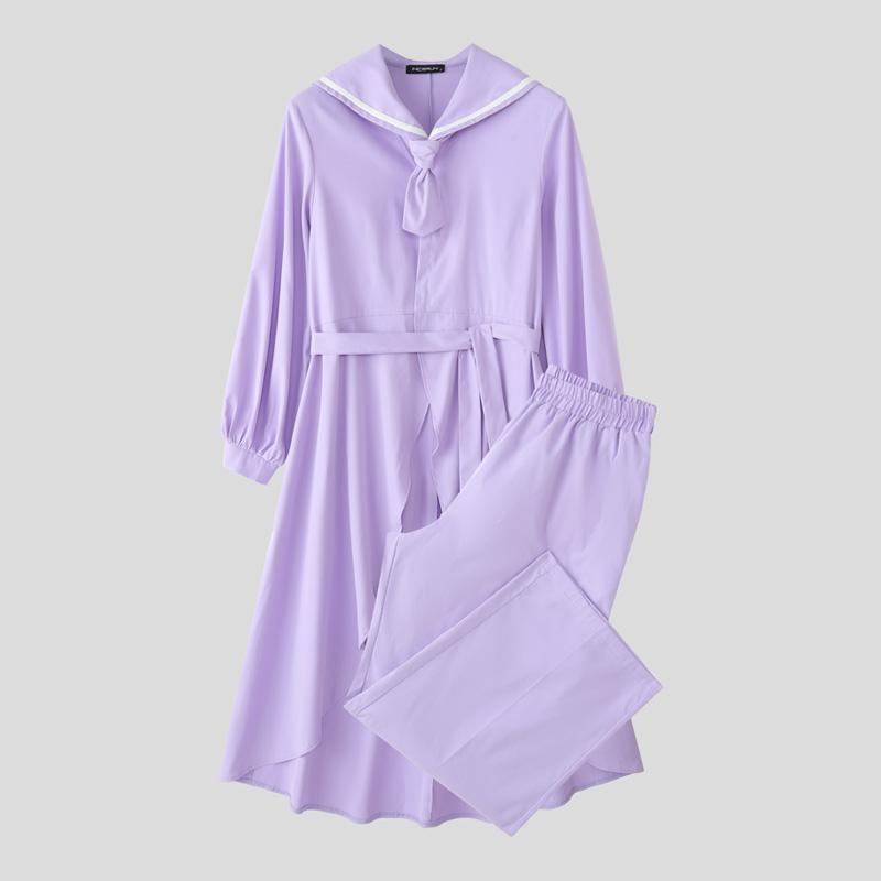 

INCERUN Мужской оверсайз ветровка с длинным рукавом, брюки, повседневный комплект-двойка 5XL фиолетовый