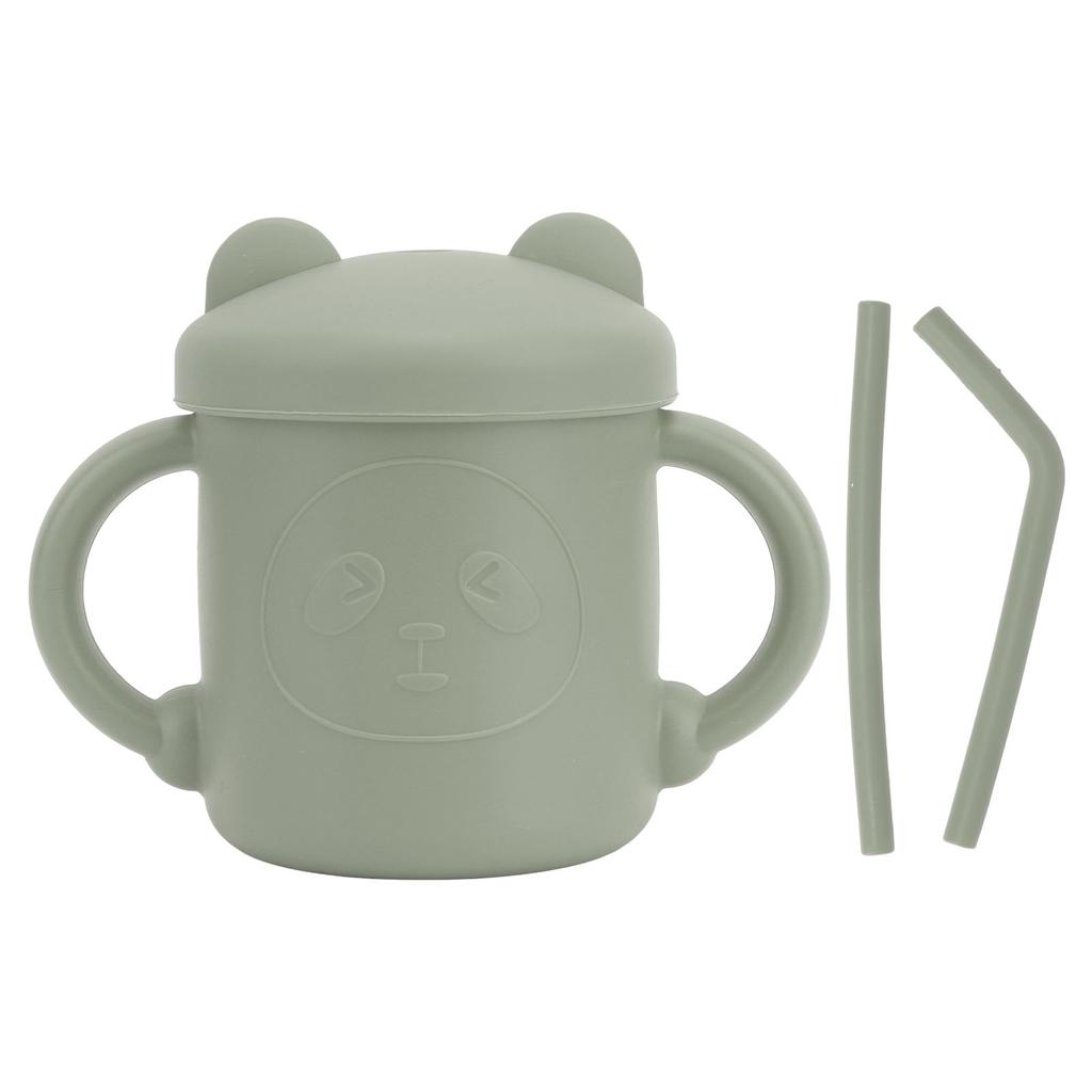 1 Pcs Silicone Sippy Cup Panda Pattern Baby Learning Training Cup Drop Resistant Silicone Sippy Cup with Handles Spout
