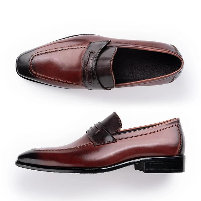 Fashion Wholesales Leather Casual Men Shoes Genuine Cowhide Slip On Fashion Luxury Handmade Business Formal Dress Office Shoe Wine Red