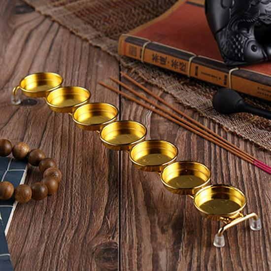Buddhist Ghee Lamp Holder - Seven Stars Oil Lamp with Lotus Design for Temple Offerings and Everlasting Candle Display.