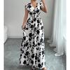 Women's Casual Floral Short-Sleeve Tie-Front V-Neck Fitted Dress for Summer