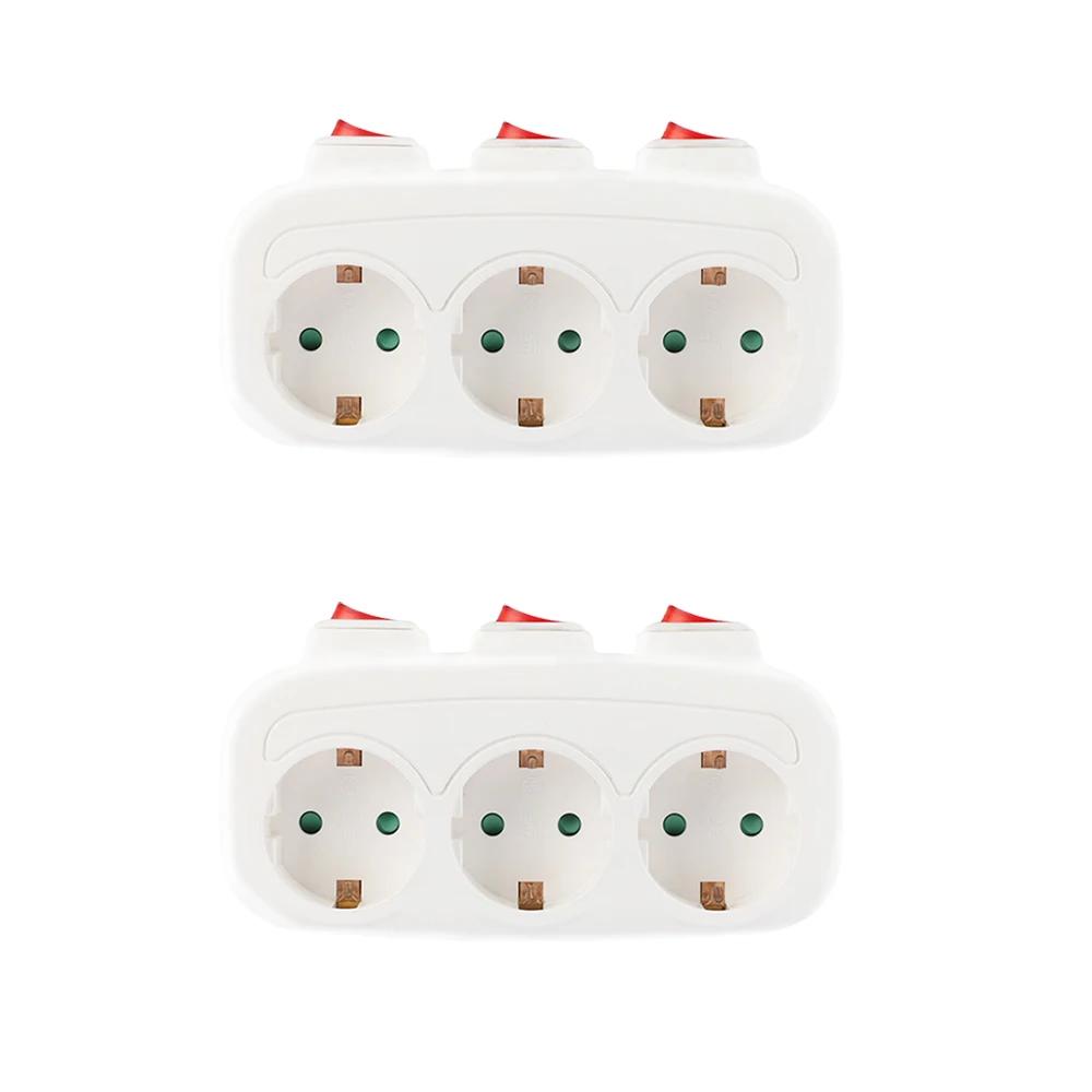 Independent Switch EU Schuko Triple Outlet Power Expansion Plug 1 to 3 Wall Socket Adapter Power Splitter For home