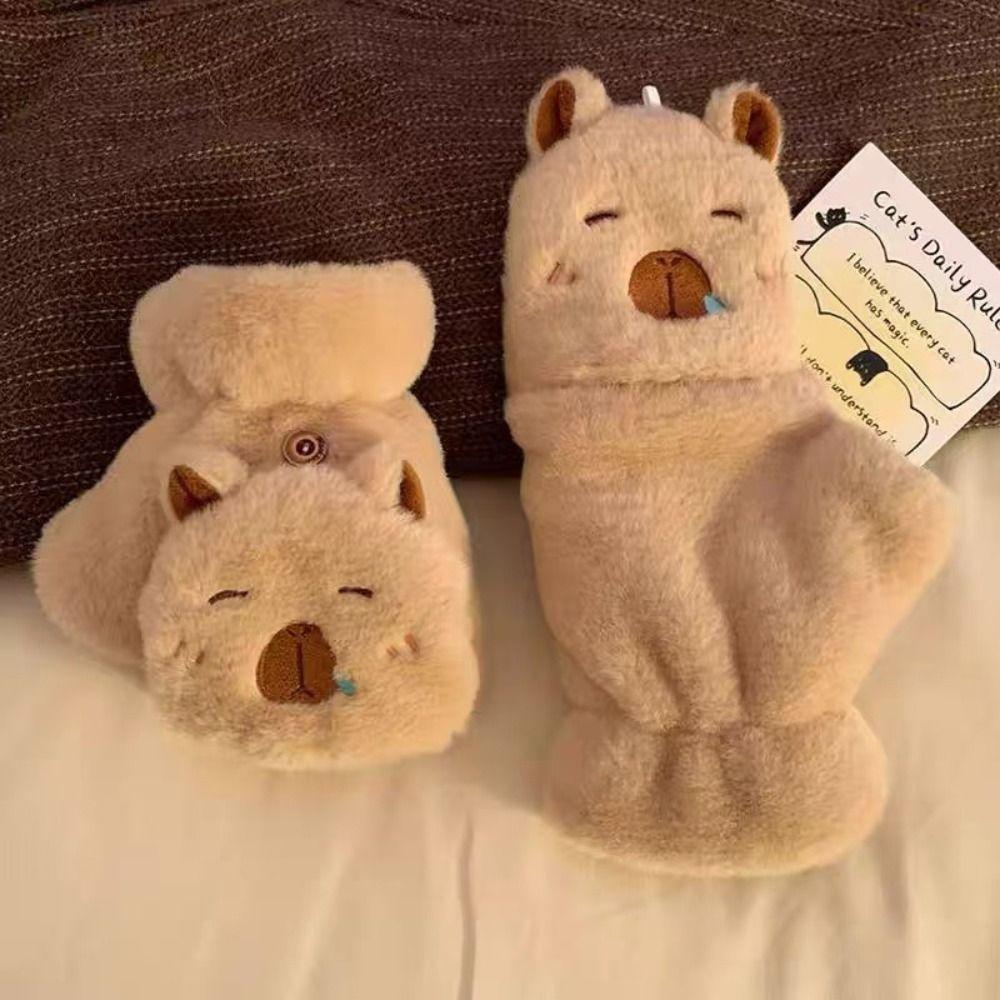 Capybara Gloves Half Finger Women Mittens Kawaii Plush Gloves  Male