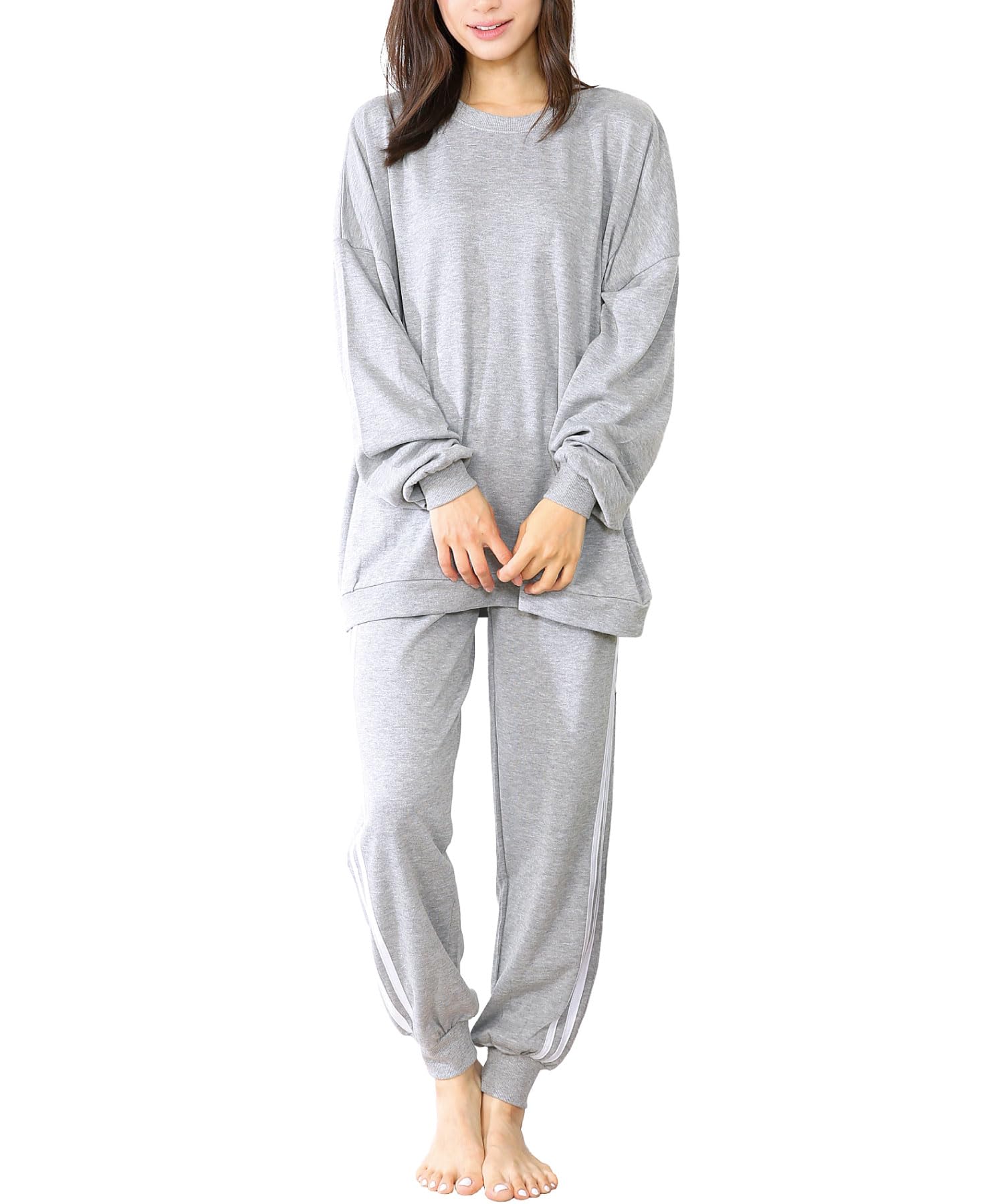 

ON NISHIKI Sweatshirt Set Women Long-Sleeve 35% Cotton Pajamas Loungewear Spring Autumn Mini Fleece-Lined Long Pants Homewear Gray L