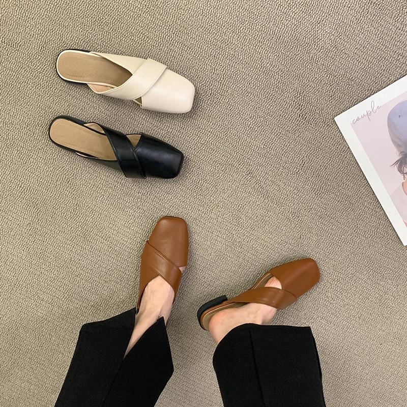 Baotou μισά παντόφλες γυναικεία καλοκαιρινά εξωτερικά 2025 νέο niche αίσθηση σχεδιασμού ένα πεντάλ Muller γυναικείες επίπεδο πάτο δροσερές παντόφλες