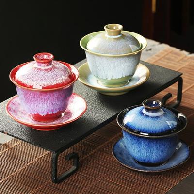 Vintage Ceramics Gaiwan Kungfu Tea Cups Tea Bowl with Lid Household Kitchen Teaware Ceremony Accessories Portable Tea Set
