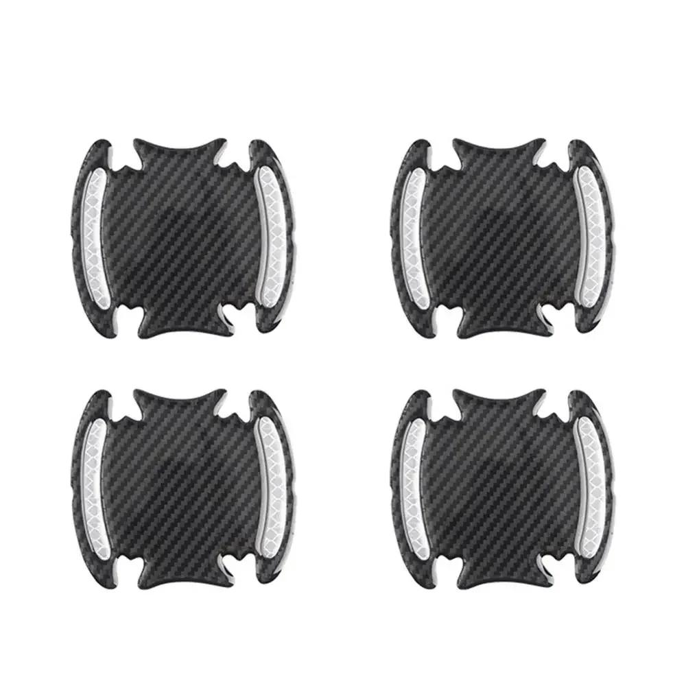 4 pezzi adesivi riflettenti 3D per auto in fibra di carbonio, strisce di avvertimento protettive per maniglie delle portiere, accessori esterni per auto