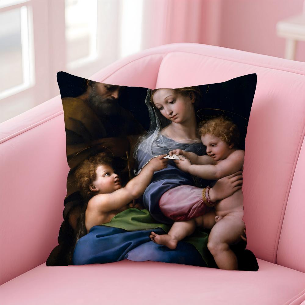 Classical RRaffaello Santi Cushion Cover Pillow Case Ultra Soft Skin Friendly Fabric Cloud Like Comfort  Concealed Zipper