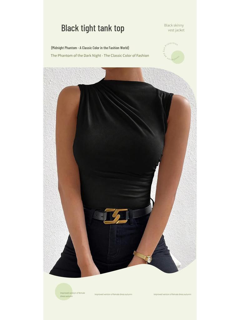 2025 Fashion Sleeveless Semi-high Neck Ruched Pullover Vest