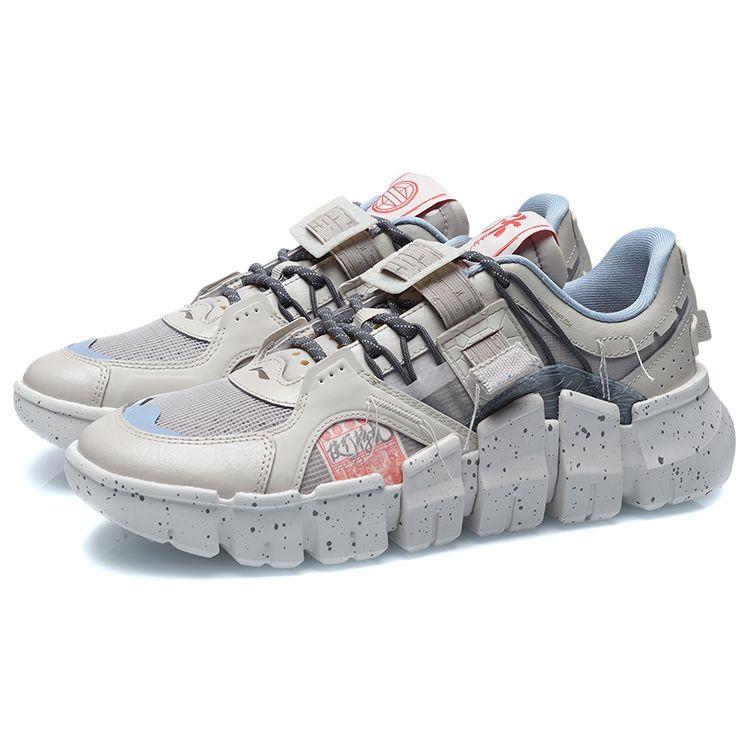 Li Ning CF Fabric Mesh Shock Absorbing Wear Resistant Breathable Lightweight Low Top Casual Shoes Unisex Casual Shoes Silver-Fish-Gray AGLR111-1
