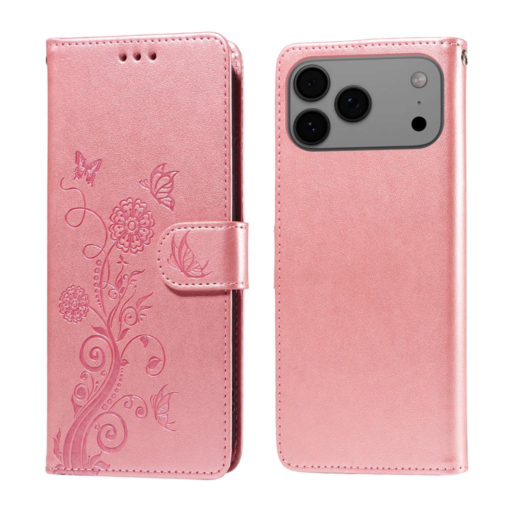 For iPhone 17 Pro Max Leather Case Butterfly Floral Imprint Wallet Stand Cover