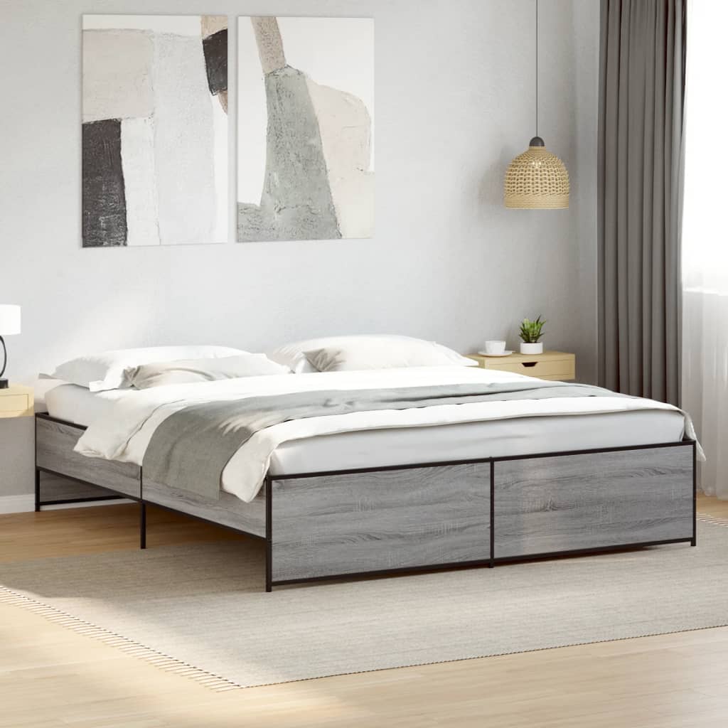 Bed Frame in Grey Sonoma 180 x 200 cm Made of Particleboard and Metal