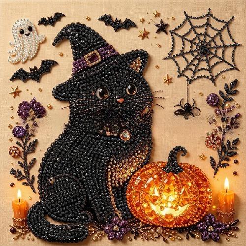Halloween DIY Malowanie Diamentami Samoprzylepny Kreskówkowy Dynia Malowanie Perłami Styl Ins Dekoracja Sypialni Obraz
