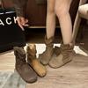 Retro Small Inner Heightening Short Boots Women's Spring and Autumn Sleeves Western Stacking Boots Slim Short Boots
