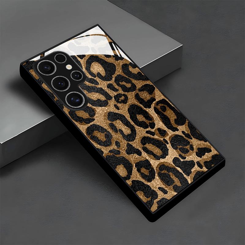 Minimalistisches braunes Leopardenmuster Glas Handyhülle für Samsung Galaxy S26/S25 /S24 S23/S23 Ultra/S22,A16/A32/A32 5G/A36 A55/A52