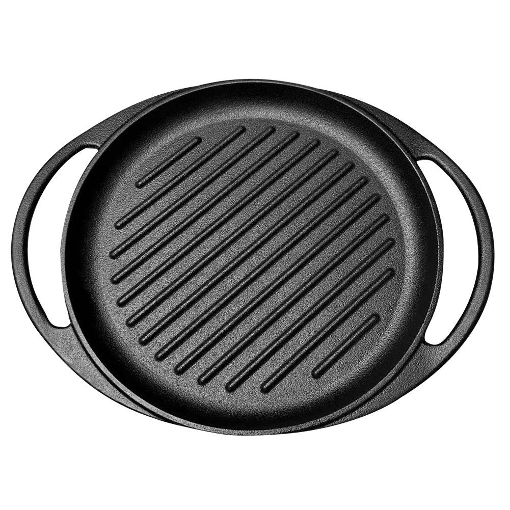 

10 Inch Cast Iron Grill Pan Round Griddle with Dual Handles Skillet Pan for Open Fire and Gas Stoves