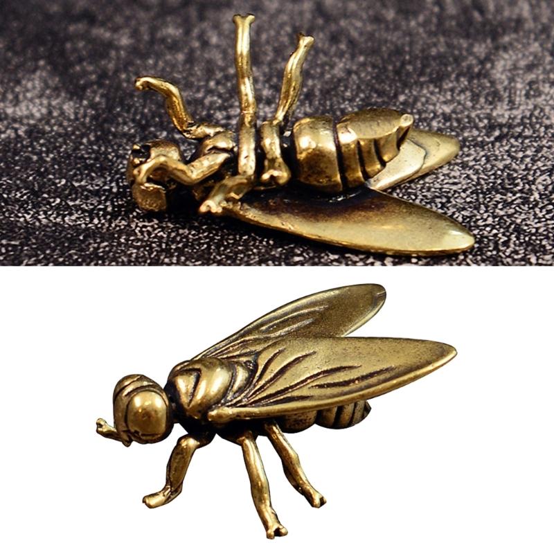 Old Bronze Fly Insect Charm Artisanal Detailed Engraving Thin Permanent Jewelry For Everyday Wear