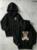 Kids Cute Knit Hat Bear Graphic Zip Up Hoodie Loose Long Sleeve Hooded Jacket Soft Daily Outerwear For Boys Girls