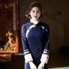 Cheongsam women's new Chinese 1011 new winter long-sleeved velvet improved young high-end polka dot blue cheongsam
