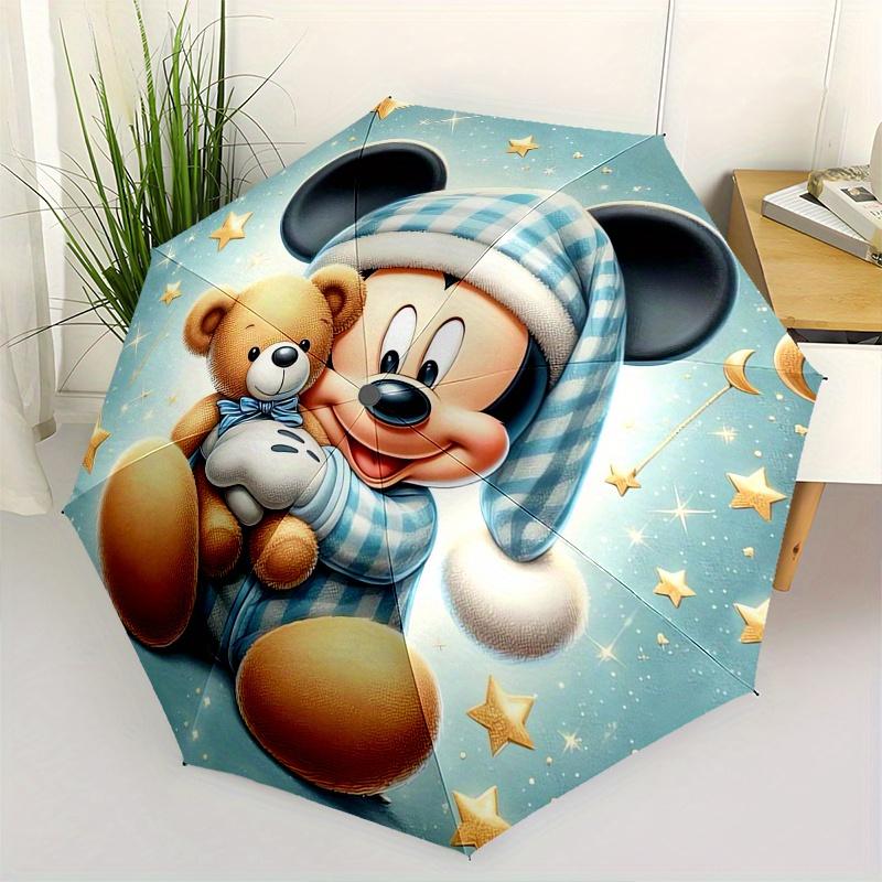 

Mickey Mouse pajamas teddy bear Themed Automatic opening and closing folding umbrella, 8-rib windproof, compact travel design, suitable for