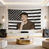 1 Pieza Pedro Pascal Bandera Negra de EE.UU. Banderín de Pared Impresión HD Duradera 4 Ojales Decoración Interior/Exterior para Habitación Césped Navidad Regalo para Fans