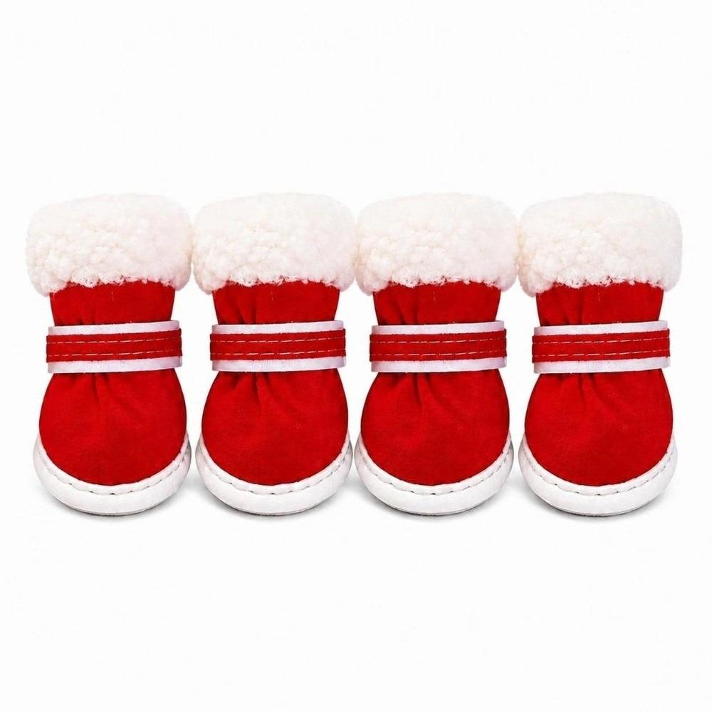 4Pcs Fashion Warm Winter Dog Shoes Thickened Pet Shoes Anti-slip Cotton Dog Footwear for Small Medium Dog
