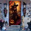 2D Halloween Gothic Witch Door Cover, Witch with Pumpkins Party Backgroun