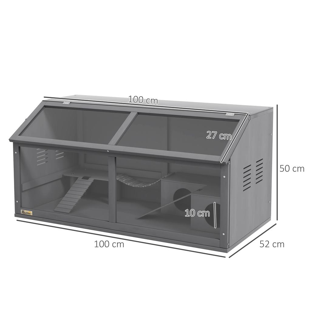 Small Animal Cage/rodent Cage with Accessories, Fir Wood, 100 Cm X 52 Cm X 50 Cm, Grey
