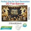 2D Happy Birthday Background Cloth Black Gold with Gift Boxes & Glitter Banner
