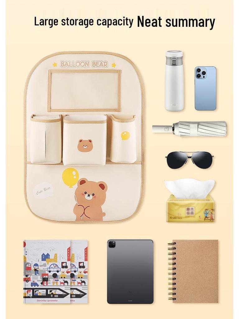 Car Seat Organizer: Multi-functional Storage Box, Tissue Holder, Hanging Trash Can, Backseat Kick Mat, Hanging Bag.