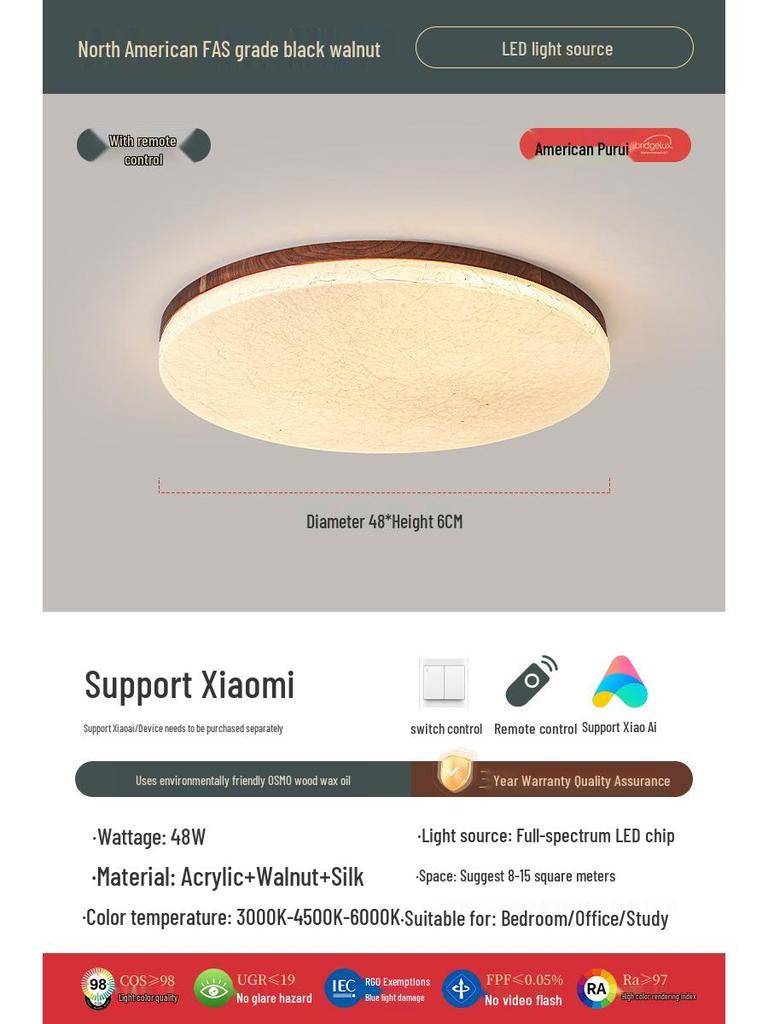 Retro Walnut Zen Ceiling Light with Song Dynasty Silk Aesthetics