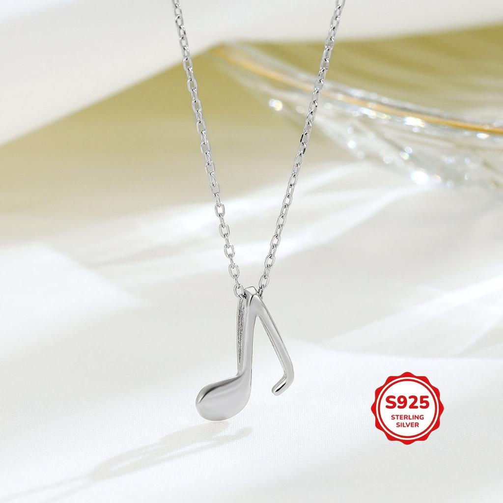 S925 pure silver note necklace, women's minimalist music symbol pendant, collarbone chain, small and fresh artistic style, daily necklace