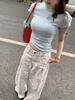 White Fish Print Jeans: 2025 Spring/Summer Women's Loose Casual Wide-Leg Pants