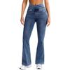 Womens High-Waisted Flared Jeans Vintage Pocket Design Stretch Slim Bootcut Denim Pants