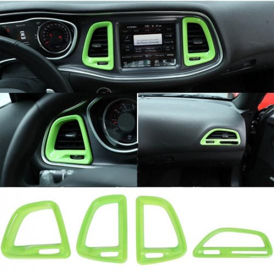 4pc Center Console Air Condition Outlet Vent Trim for Dodge Challenger 15+ Green
