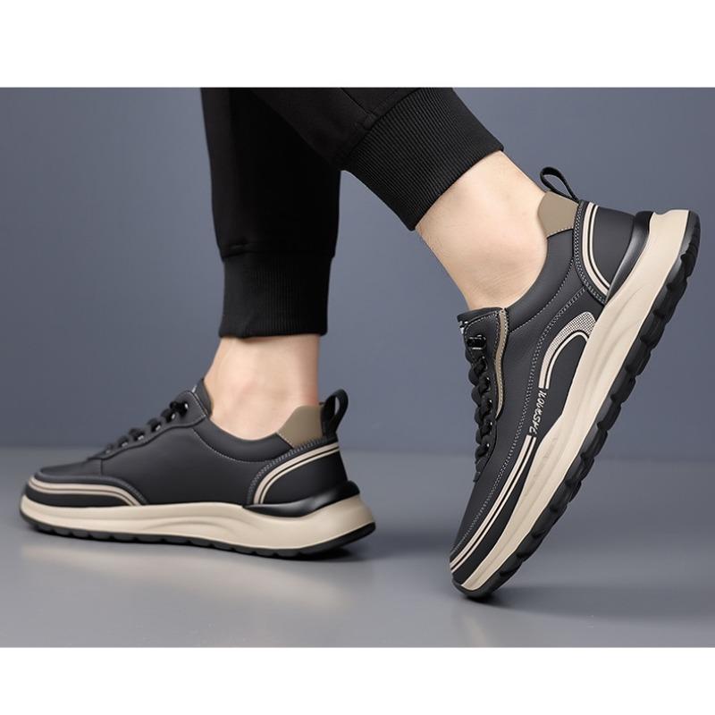 Thick Sole Walking Vulcanized Shoes Hard-Wearing Male Footwear Fashion Casual Shoes Genuine Leather Antiskid Sneakers Breathable