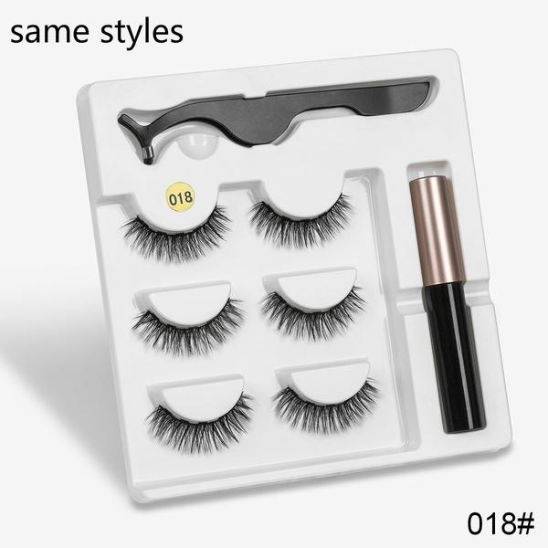 New 3 Pairs Normal Magnetic Eyelashes 5 Magnet 3D Mink Eyelashes Set With Eyeliner Tweezers Natural False LashesMakeup