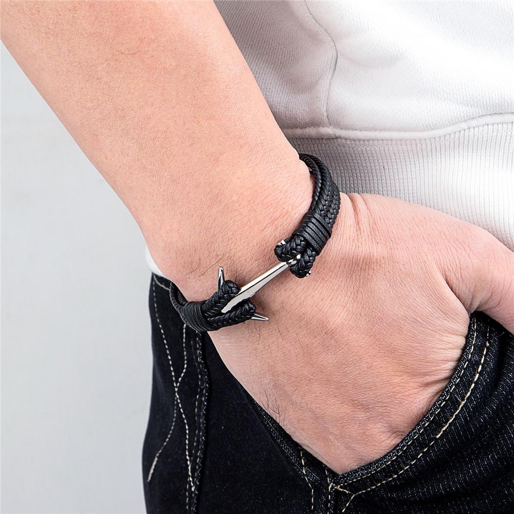 Mens Anchor Bracelet Woven Multilayer Leather Bracelets For Women Unisex Nautical Anchor Rope Bracelet Great Gift for Dad