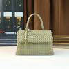 Handwoven PU Leather Mini Square Tote Bag Women Minimalist Office Commuter Casual Crossbody With Zippered Interior Pocket