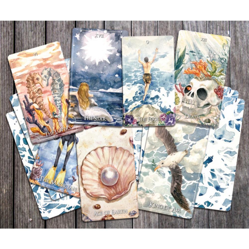 10.3*6cm The Healing Waves Tarot In The Ocean Theme Illustrated with Water Color and Natural Sea Water 78 Pcs Cards