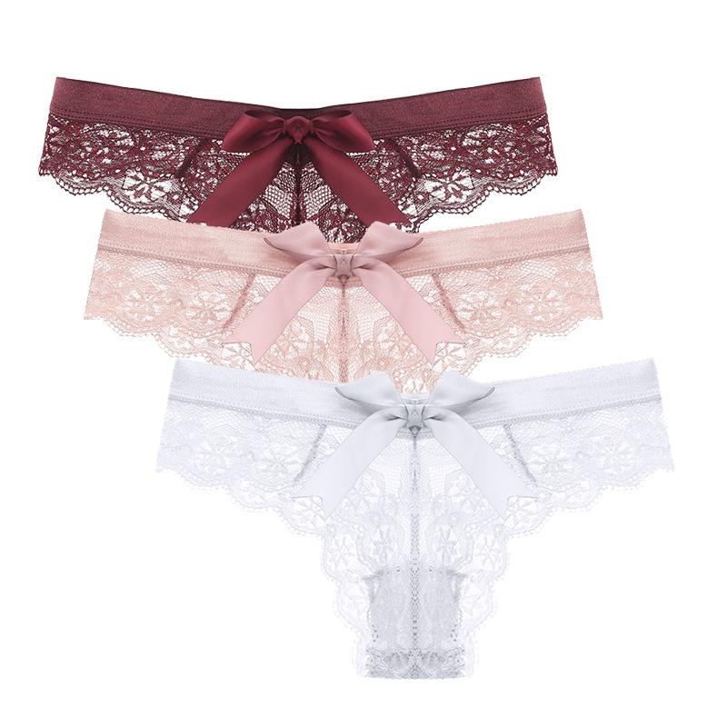Sexy Lace Thongs Kvinner Tilbake Søt Sløyfe Truser Sømløse Bikinier Dame Undertøy