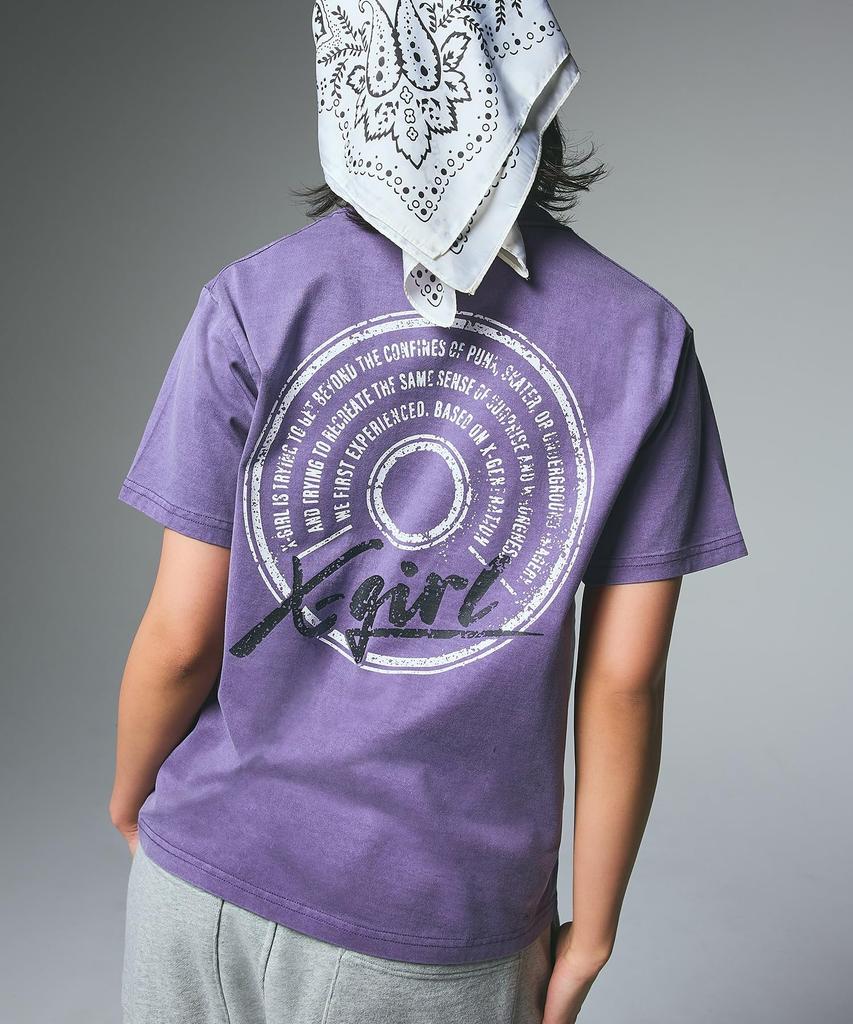 X-girl Pigment Dyed Circle Text Logo Short Sleeve Tee, Size 105253011016, Purple, Medium