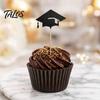 Hat Cake Decoration 6 Pcs Graduation Toppers, Mini Grad Cap Cupcake Black Burr-free Glitter Food Appetizer Picks for Class of 2026 Party Supplies