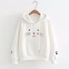 Women Warm Soft Hoodies Embroidered Cat Face Hooded Sweater Women's Fall and Winter Students Literary Cat Long-sleeved Padded Cute Sweater