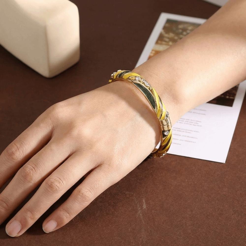 Colorful Enamel Cloisonne Bracelet Dainty Rhinestone Inlay Oil Dipping Cuff Women
